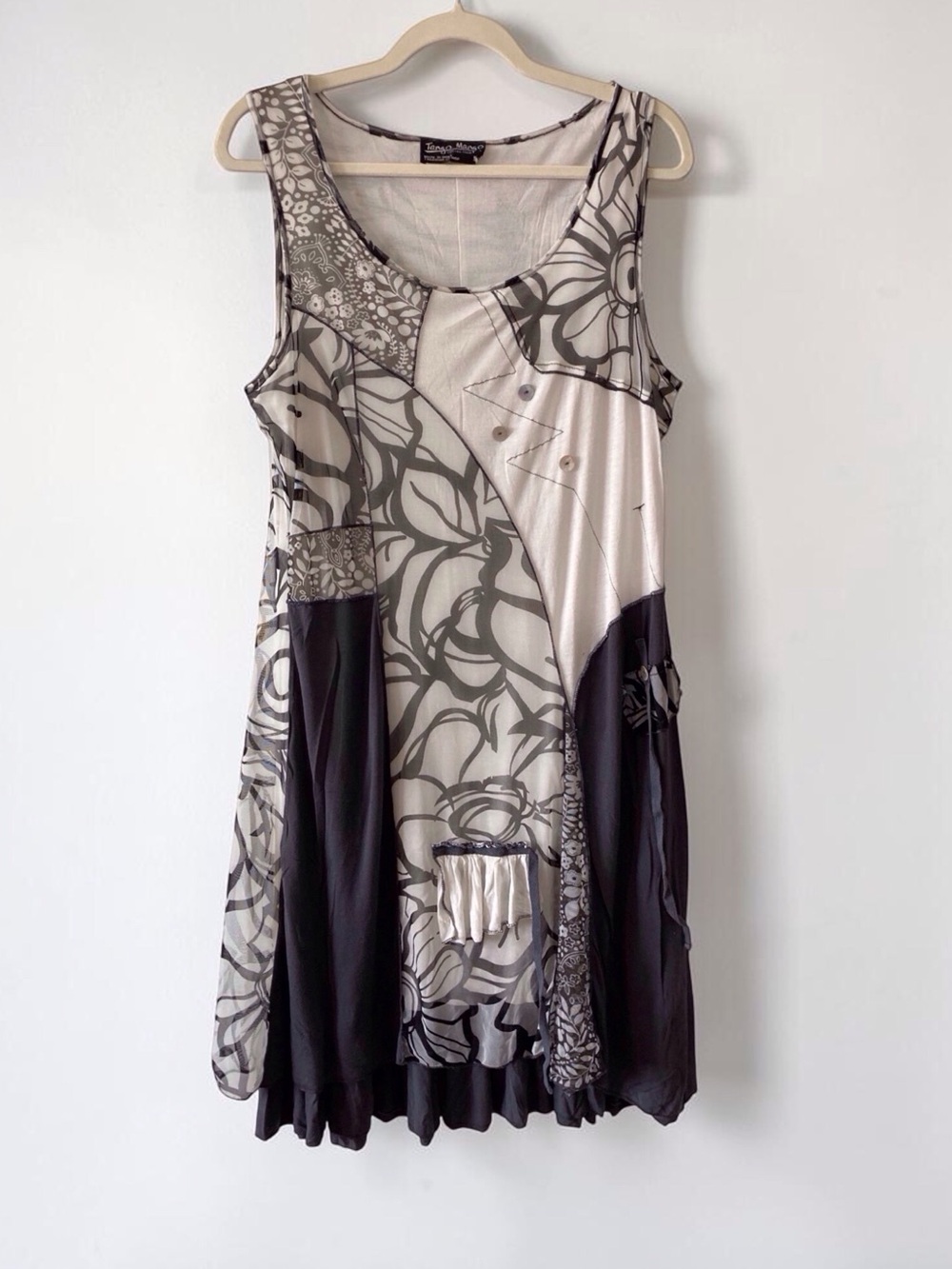 Tango Mango, Mixed Media Mesh Dress, Women’s, XL, Artsy Boho Patchwork